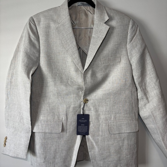 Slim Fit Tropical Beige Pure Linen Suit 40R Jacket 32/32 Pants | StudioSuits - Picture 8 of 16